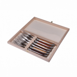 Coffret 6 fourchettes Laguiole Avantage - Manches bois assortis