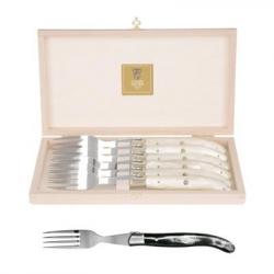 Coffret hêtre 6 fourchettes  Laguiole mitre inox manche corne noire