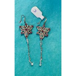 Boucles d'oreilles frivolité beige/perles roses