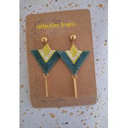 Boucles d'oreilles TRIANGLE couleur vert blanc jaune