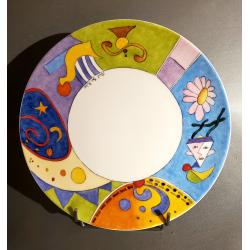 Assiette porcelaine moderne géométrique multicolore