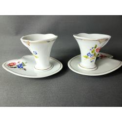 Tasse duo fleurs avec soucoupes